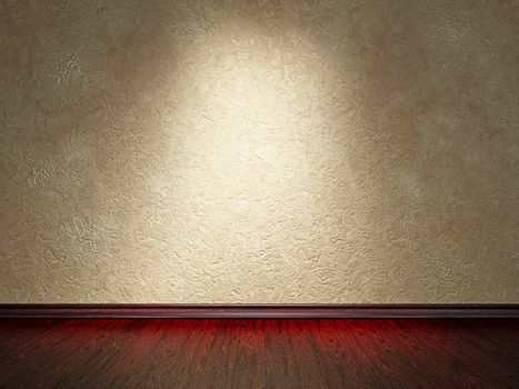 The old grey cement wall and  wooden floor