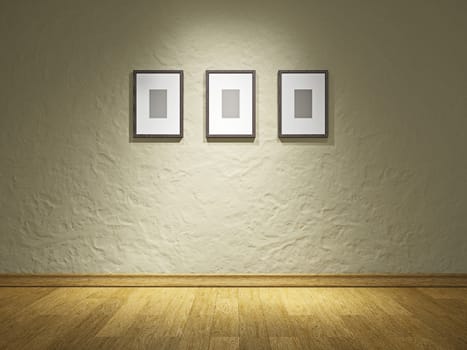 Empty wooden picture on the old wall