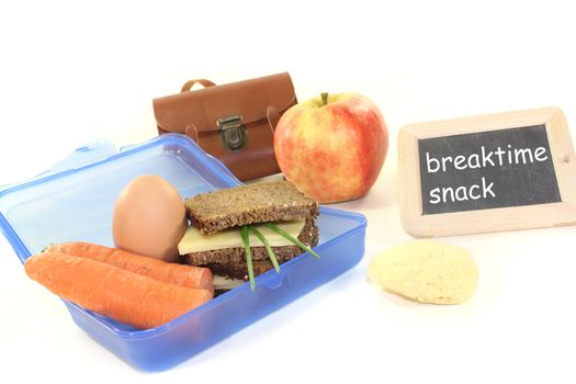 sandwich eaten during break with apple on a bright background