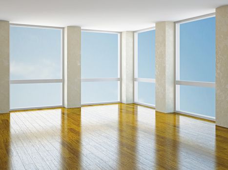 The empty room with big  panoramic windows