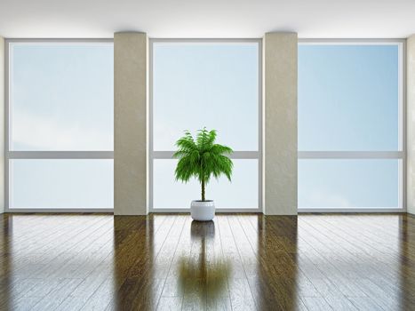 The empty room with big  panoramic windows