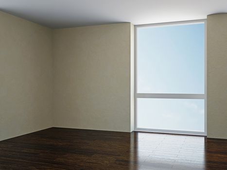 The empty room with big  panoramic windows
