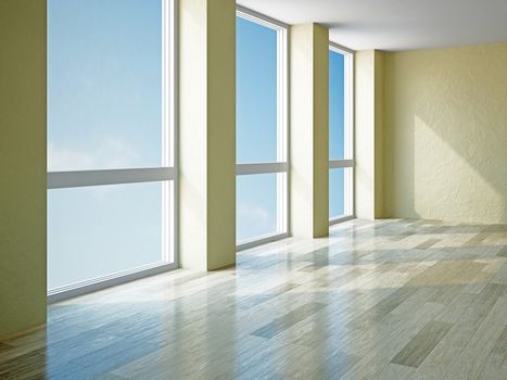 The empty room with big  panoramic windows