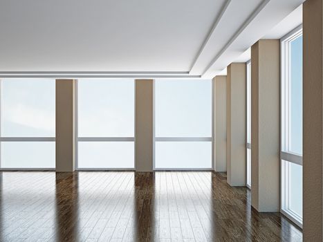 The empty room with big  panoramic windows