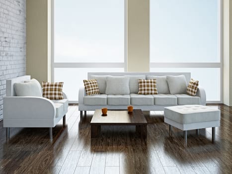 White sofa and armchair in the room