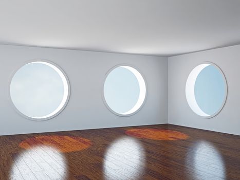 The empty room with big  round windows