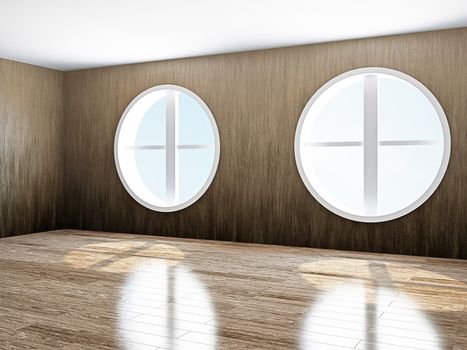 The empty room with big  round windows