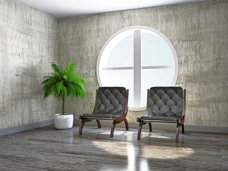 Old room with armchairs near the window