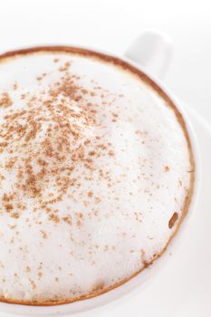 white cup of coffee on white background