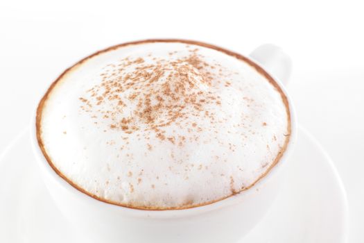 white cup of coffee on white background