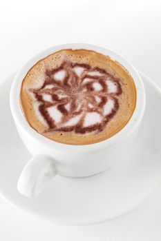 white cup of coffee on white background