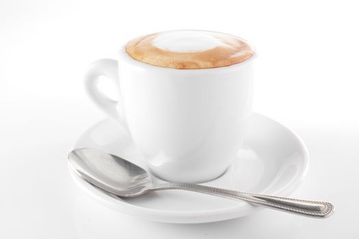 white cup of coffee on white background