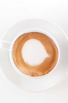 white cup of coffee on white background