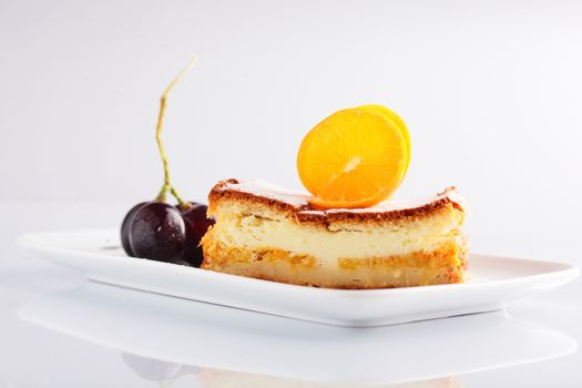 fresh and tasty cake on white background