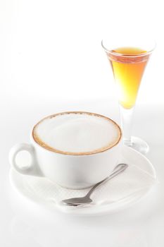 white cup of coffee on white background