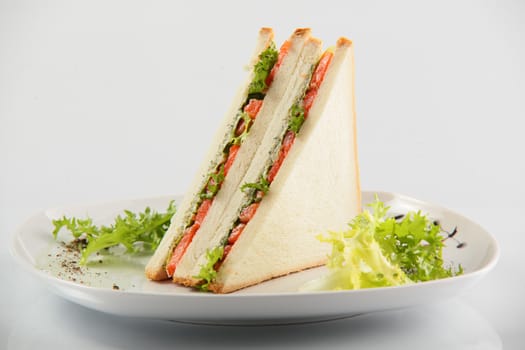 fresh and tasty sandwich on white background