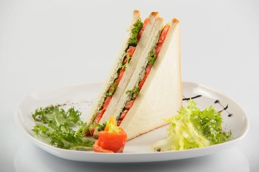 fresh and tasty sandwich on white background