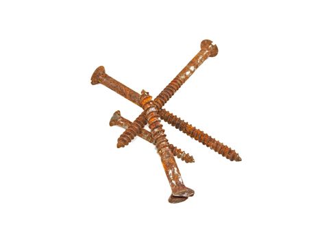 Rusty screws on a white background.