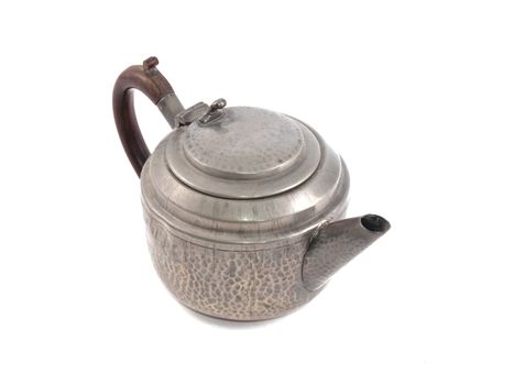 Pewter tea pot on a white background. 