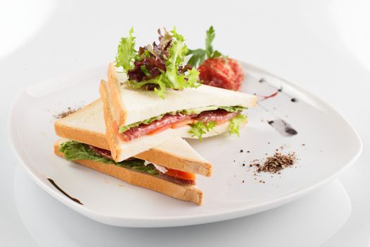 fresh and tasty sandwich on white background