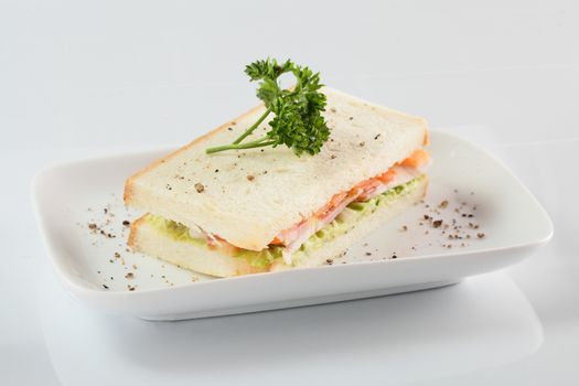 fresh and tasty sandwich on white background