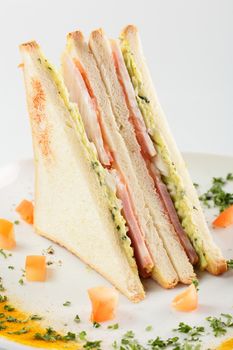 fresh and tasty sandwich on white background