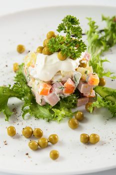 fresh and tasty salad on white background