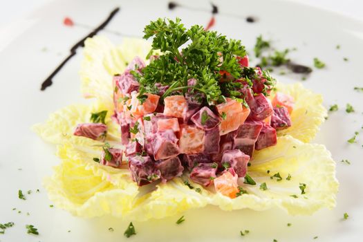 fresh and tasty salad on white background