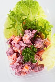 fresh and tasty salad on white background