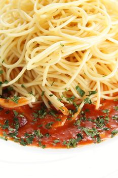 hot fresh and tasty pasta with sauce on white dish