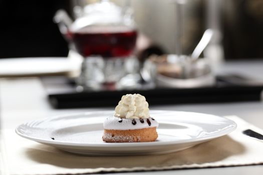 sweet and tasty cake on table in restaurant