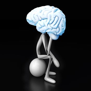 A cartoon figure con a huge brain. 3D rendered illustration. 