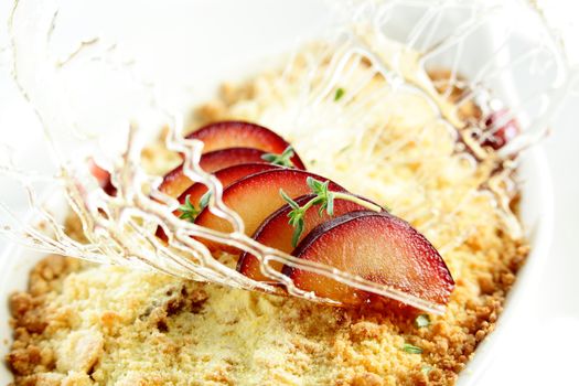 sweet and tasty cake with apples and caramel