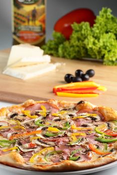 tasty and hot pizza with pepper and olives