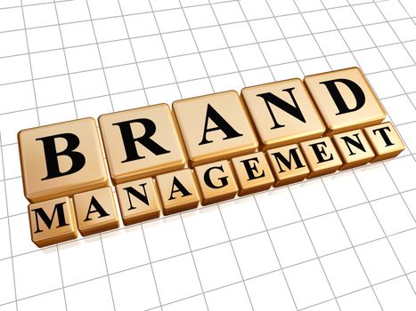 brand management - text in 3d golden cubes with black letters, business concept words