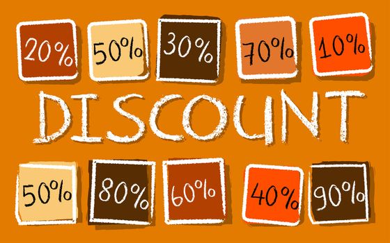 autumn discount and different percentages - retro style orange label with text and squares, business seasonal concept
