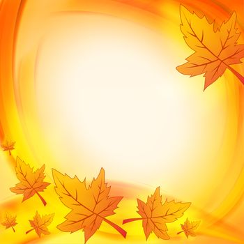 background with illustrated autumn leaves with abstract circles frame with text space