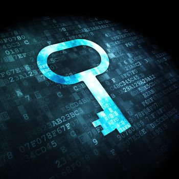 Privacy concept: pixelated Key icon on digital background, 3d render