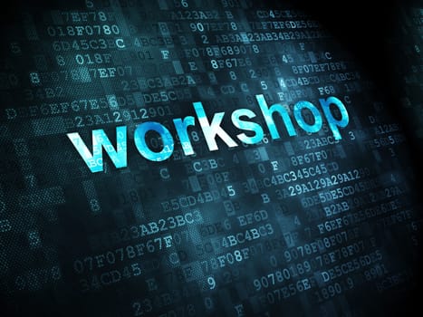 Education concept: pixelated words Workshop on digital background, 3d render