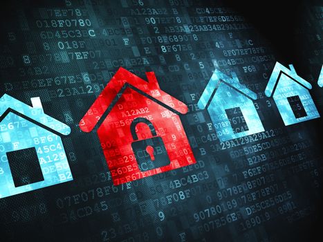 Protection concept: pixelated Home icon on digital background, 3d render