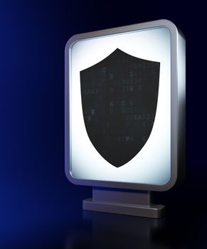 Security concept: Shield on advertising billboard background, 3d render