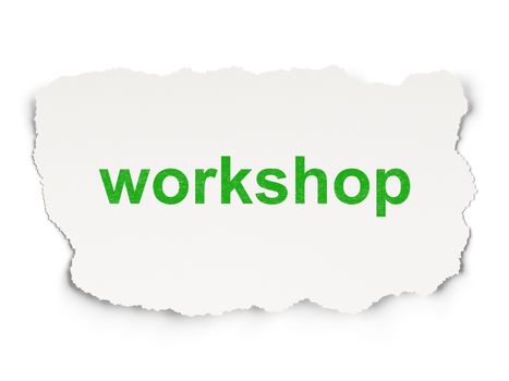 Education concept: torn paper with words Workshop on Paper background, 3d render