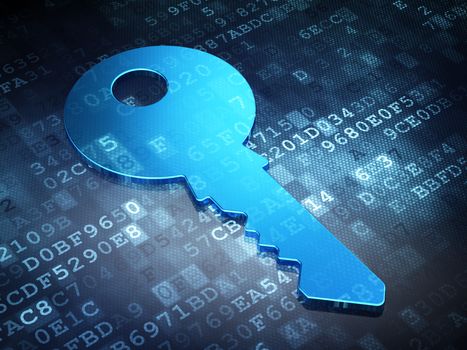 Protection concept: Blue Key on digital background, 3d render