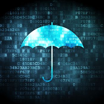 Security concept: pixelated Umbrella icon on digital background, 3d render