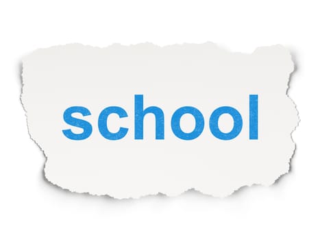 Education concept: torn paper with words School on Paper background, 3d render