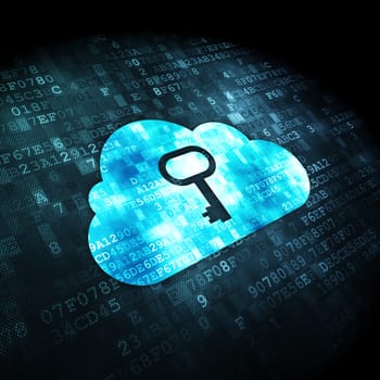 Cloud computing concept: pixelated Cloud With Key icon on digital background, 3d render