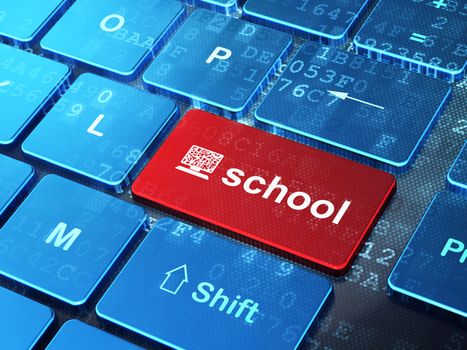Education concept: computer keyboard with Computer Pc icon and word School on enter button background, 3d render