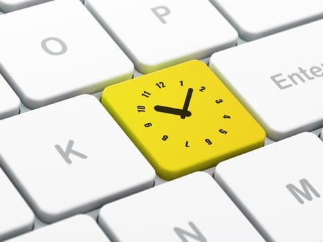 Time concept: computer keyboard with Clock icon on enter button background, selected focus, 3d render