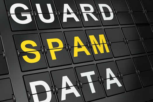 Protection concept: Spam on airport board background, 3d render