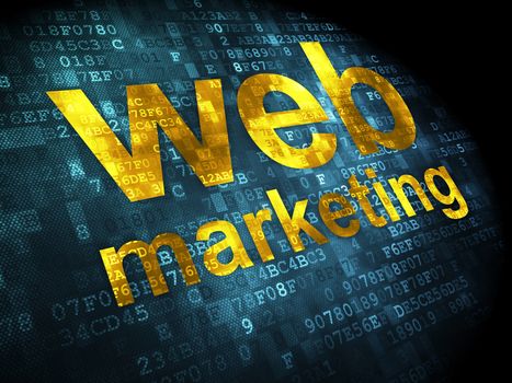 SEO web development concept: pixelated words Web Marketing on digital background, 3d render